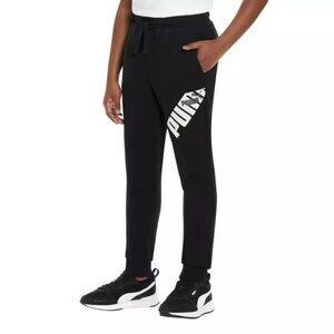 Puma Youth Boy's S (7/8) Cotton Blend Midweight Joggers Fleece Lined Black NWT